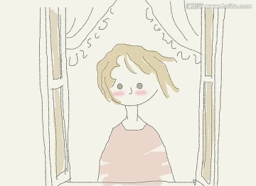 窗前的小女孩頭發(fā)動(dòng)