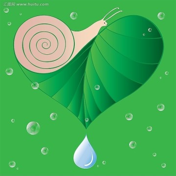 綠葉 蝸牛 水滴