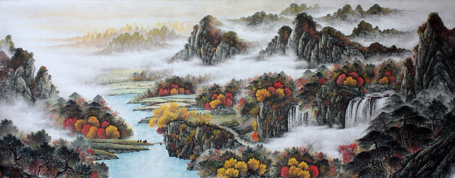 国画秋景山水画