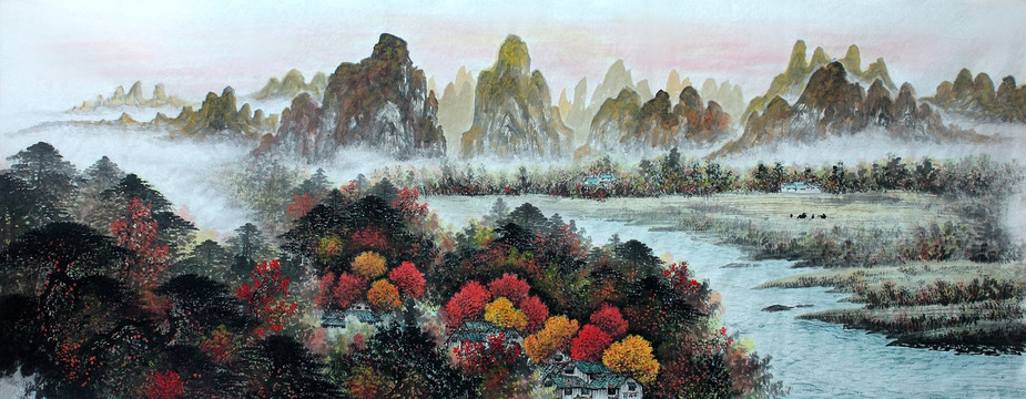 國畫秋景山水畫