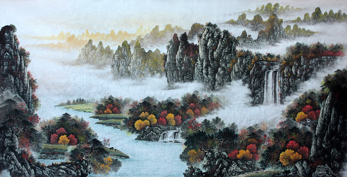 国画秋景山水画