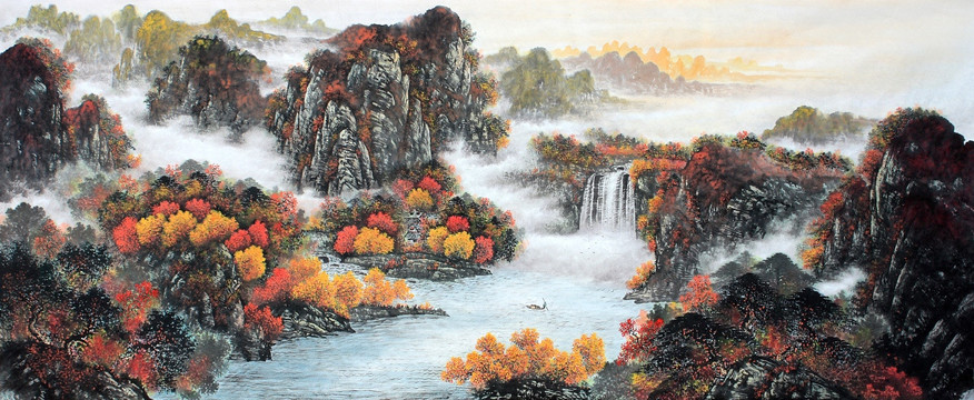 國畫秋景山水畫