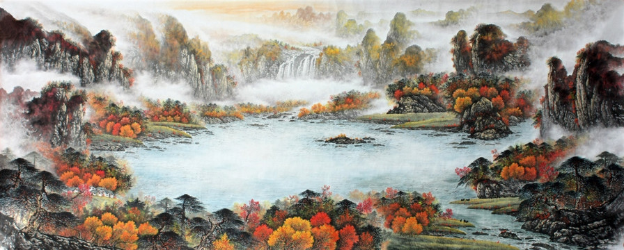 國畫秋景山水畫