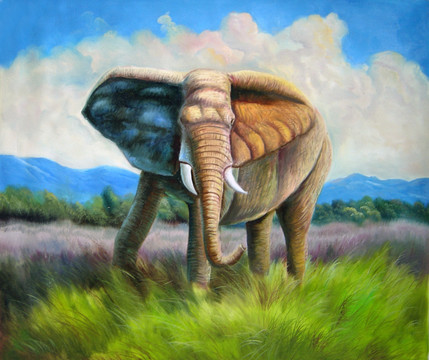 动物油画大象
