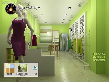 綠色簡(jiǎn)潔裝修女裝服裝店效果圖