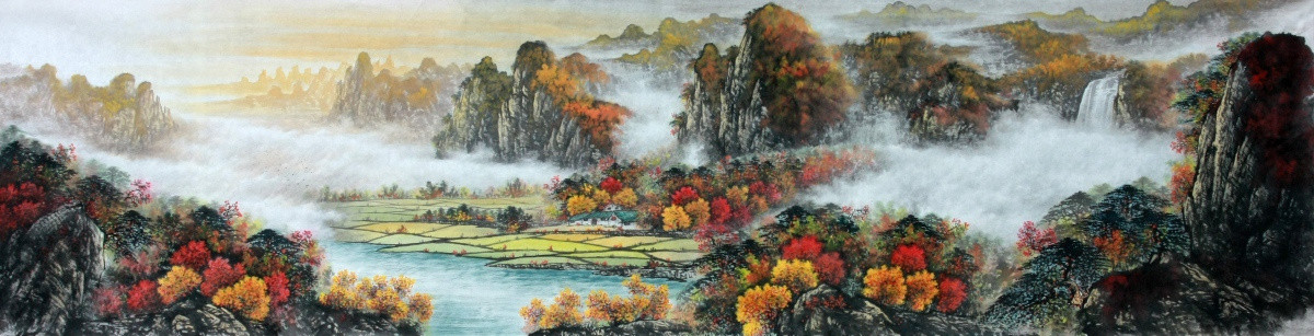 國畫秋景山水畫