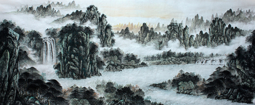 國(guó)畫淡彩山水畫