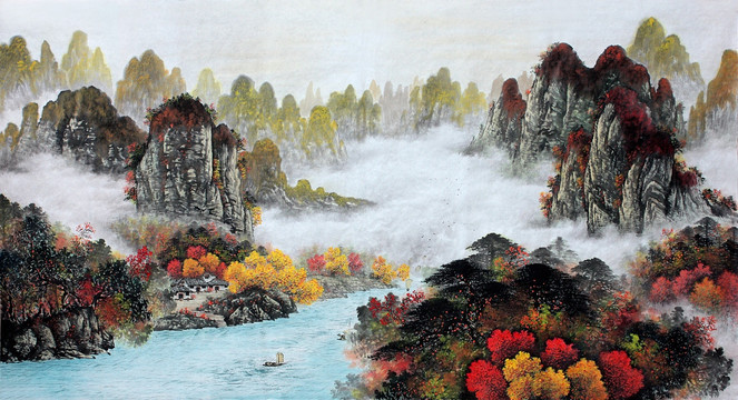 國(guó)畫(huà)秋景山水畫(huà)