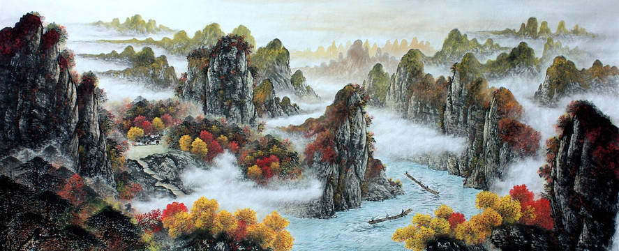 国画秋景山水画