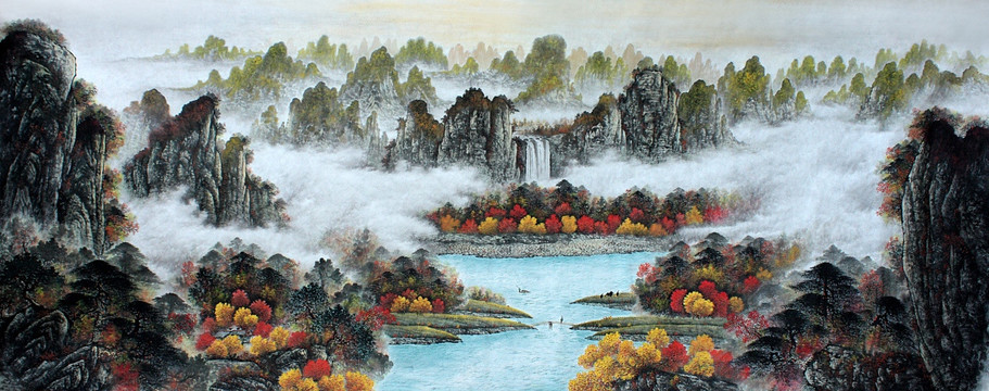 國畫秋景山水畫