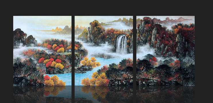 國畫秋景山水無框畫