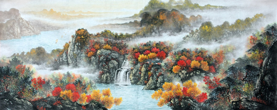 國畫秋景山水畫