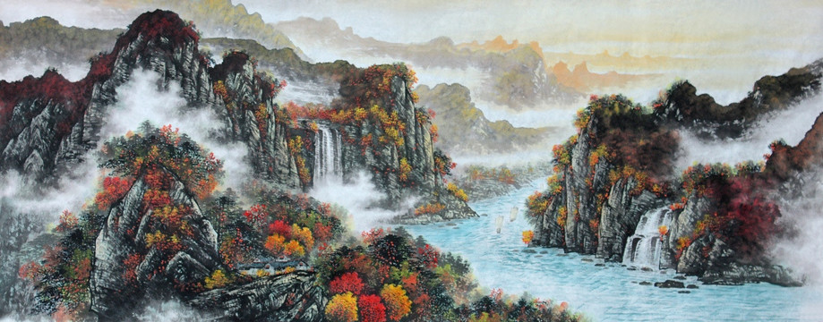國畫秋景山水畫