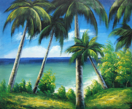 手繪海景油畫
