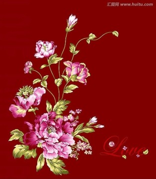 牡丹花卉圖案素材（主體花卉未分層）