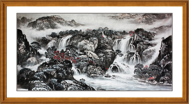 國(guó)畫淡彩山水畫