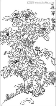 單線花開富貴圖