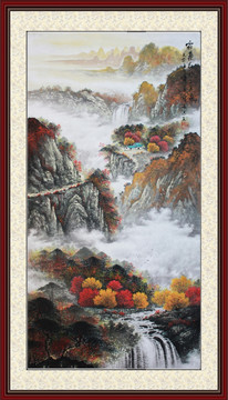 國畫秋景山水畫