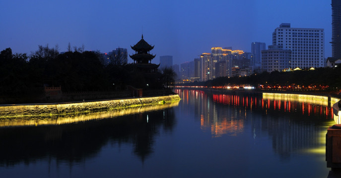 成都望江楼锦江夜景接片