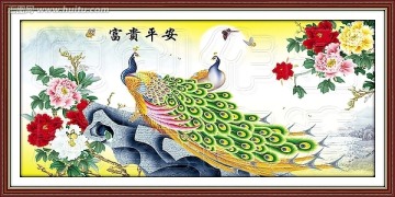 孔雀 牡丹花 花開富貴