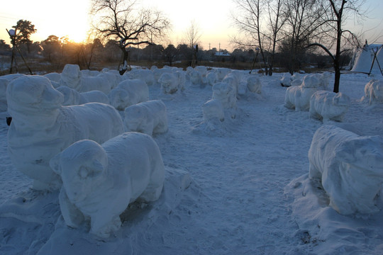 雪雕 羊群