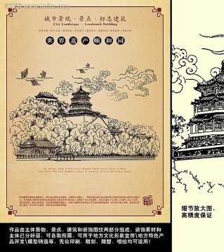 頤和園 城市 建筑 海報 裝飾畫