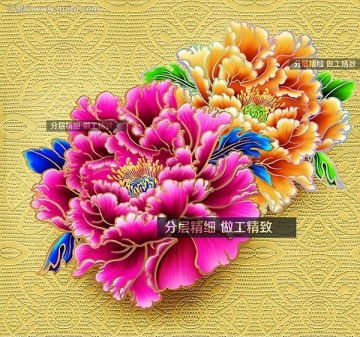 金絲牡丹花開富貴 無框畫無縫紋理