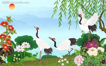 荷塘仙鶴