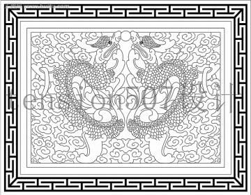 雙龍奪珠浮雕圖案CAD