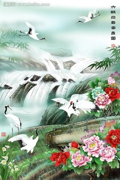 六鶴同春富貴圖