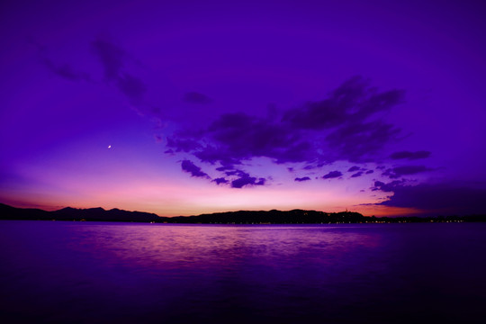 西湖夜景之湖光山色夕阳