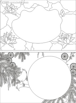 浴鏡裝飾鏡矢量雕刻圖案 荷花