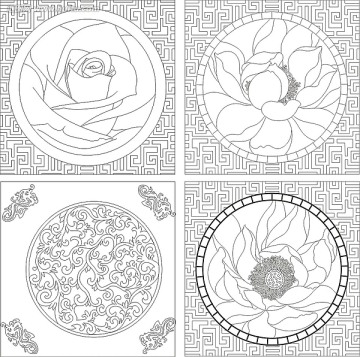 邊花角化矢量雕刻圖案