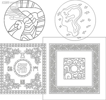 邊花角化矢量雕刻圖案