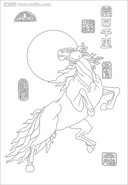 裝飾畫雕刻矢量圖  一日千里