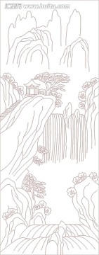 矢量圖線條圖雕刻圖 山水畫
