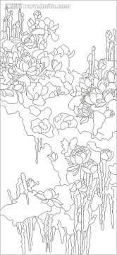 矢量圖線條圖雕刻圖 水墨荷花