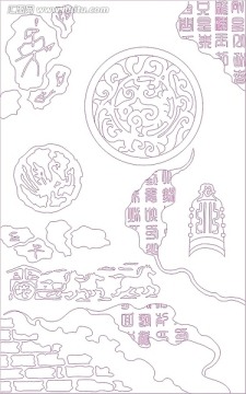 玻璃雕刻圖矢量圖線條圖 古代圖文
