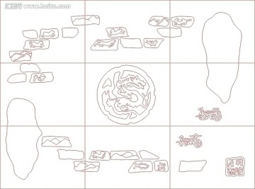 玻璃雕刻圖矢量圖線條圖 甲骨圖像