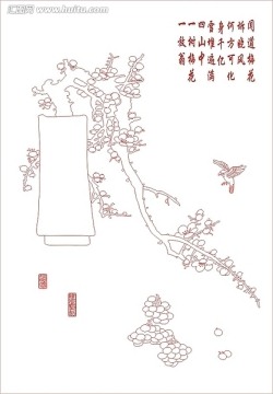 玻璃雕刻圖矢量圖線條圖 梅花