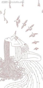 玻璃雕刻圖矢量圖線條圖 美女圖