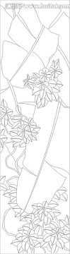 玻璃雕刻圖矢量圖線條圖 芭蕉葉