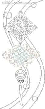 玻璃雕刻圖矢量圖線條圖 中國(guó)結(jié)