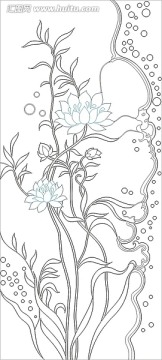 藝術(shù)玻璃雕刻圖矢量圖線條圖 花朵
