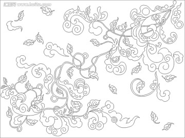 藝術(shù)玻璃雕刻圖線條圖矢量圖 抽象花背景墻