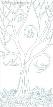 藝術(shù)玻璃雕刻圖線條圖矢量圖 抽象樹