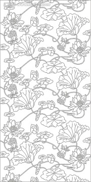 藝術(shù)玻璃雕刻圖線條圖矢量圖 蓮花葉