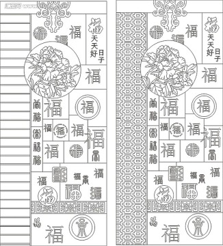 藝術玻璃雕刻圖線條圖矢量圖 全福圖