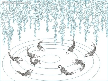 藝術(shù)玻璃雕刻圖線條圖矢量圖 團團圓圓