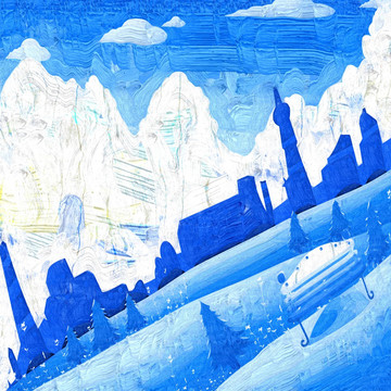 装饰画 无框画 油画 雪景